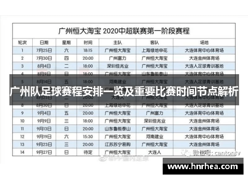 广州队足球赛程安排一览及重要比赛时间节点解析